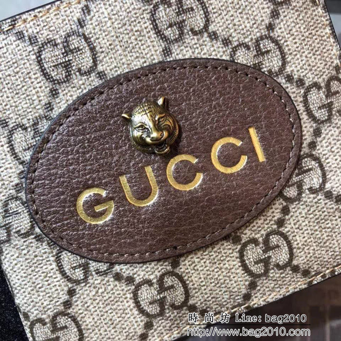 GUCCI古馳 虎頭五金燙泊LOGO案彩 男士雙折皮夾 473954 WTG1925